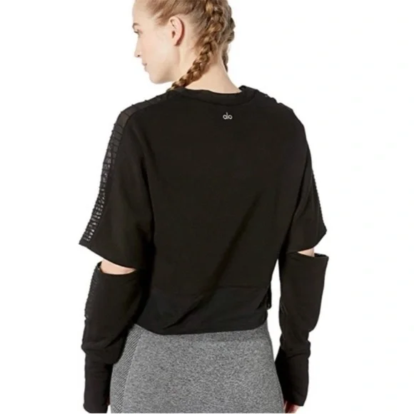 ALO Yoga Black Short Sleeve Cut Out T-Shirt - Picture 1 of 6